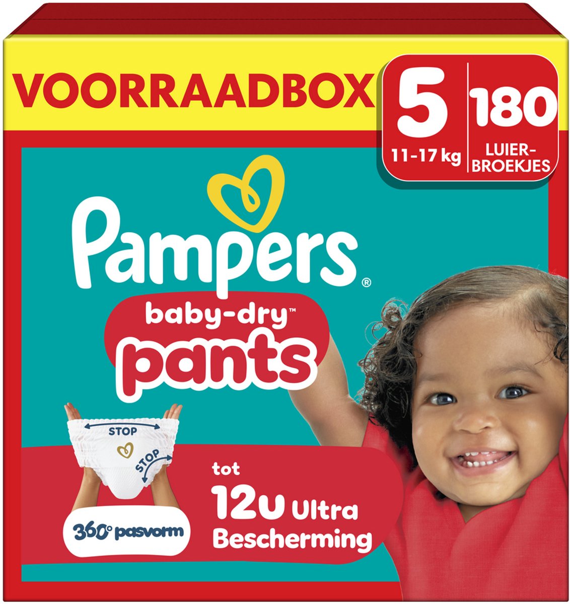 Pantalon Pampers baby-dry taille 5 - 180 couches - 11kg-17kg - boîte de rangement