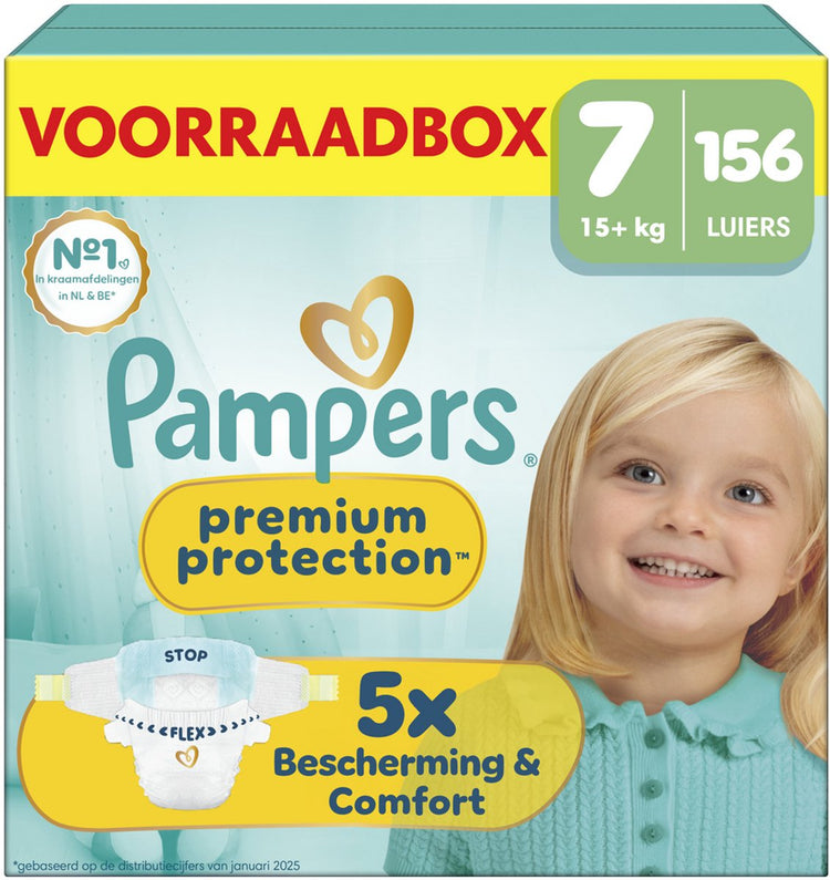 Pampers premium protection taille 7 - 156 couches - 15kg+ - boîte de rangement