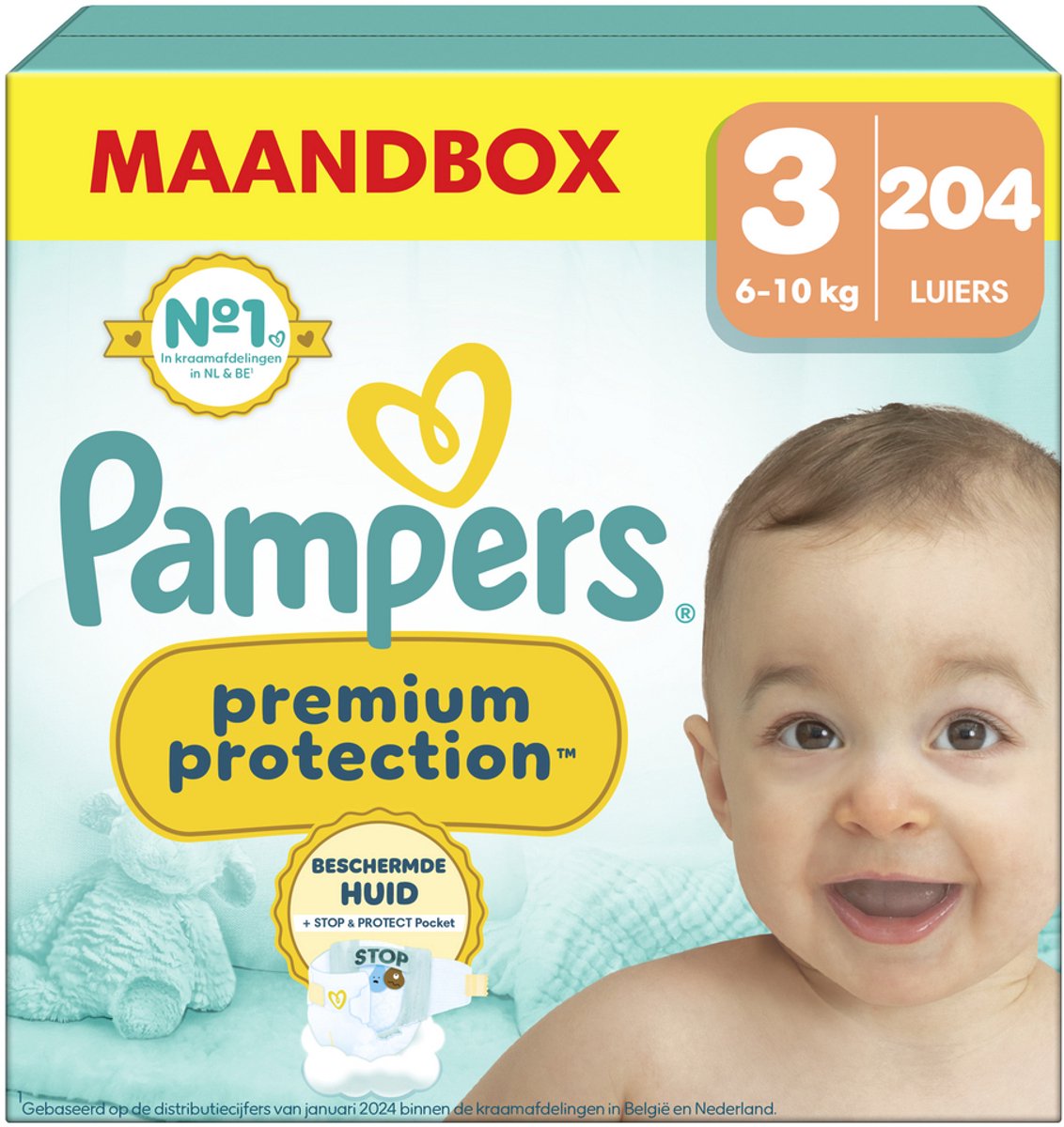 Pampers protection premium taille 3, couches x204, 6kg-10kg