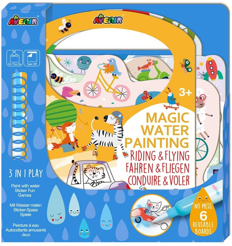 Peinture à l'eau magique Avenir : livre sur mouches, 6 pages réutilisables avec jeu 3 en 1, 3+
