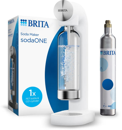 Machine à eau pétillante Brita sodaone blanche - avec 1 bouteille de CO2 et 1 bouteille de soda
