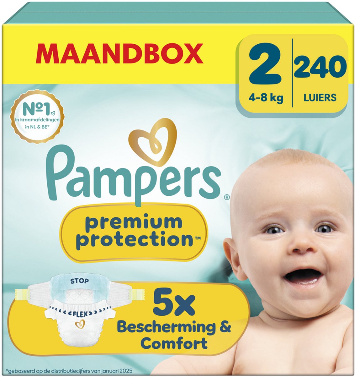 Pampers premium protection taille 2 - 240 couches - 4kg-8kg - boîte mensuelle