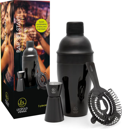 Léopold Vienne - service à cocktail acolon 3 pièces noir (shaker, passoire, pipette) coffret cadeau