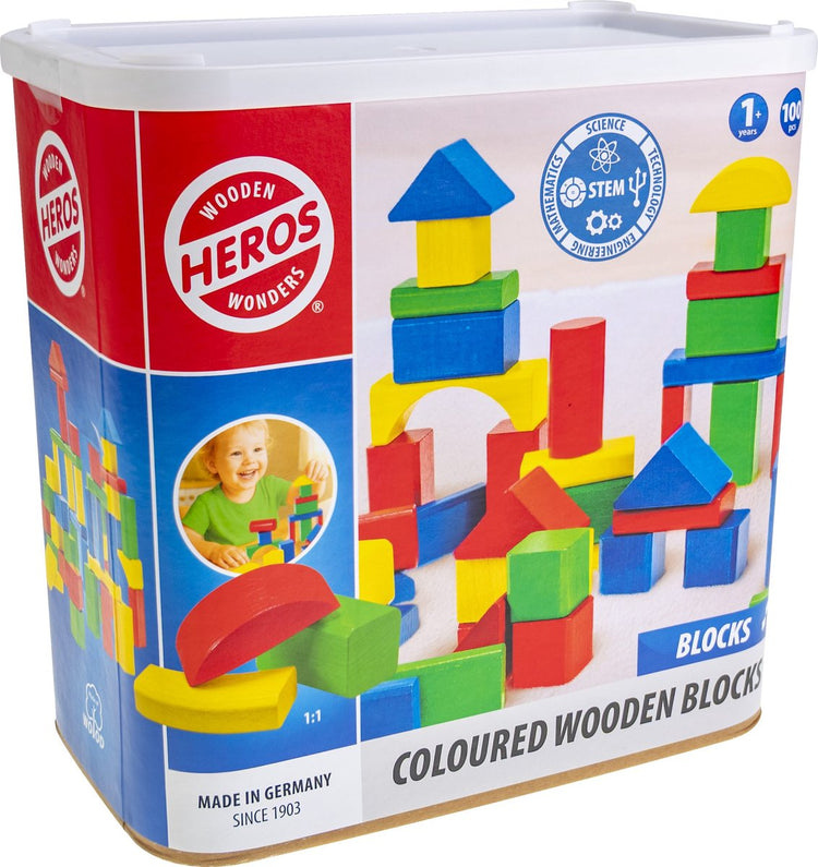 Blocs en bois Heros colorés - blocs - 100 blocs de construction - grand ensemble - bois FSC - fabriqué en Allemagne - construction créative - à partir de 1 an