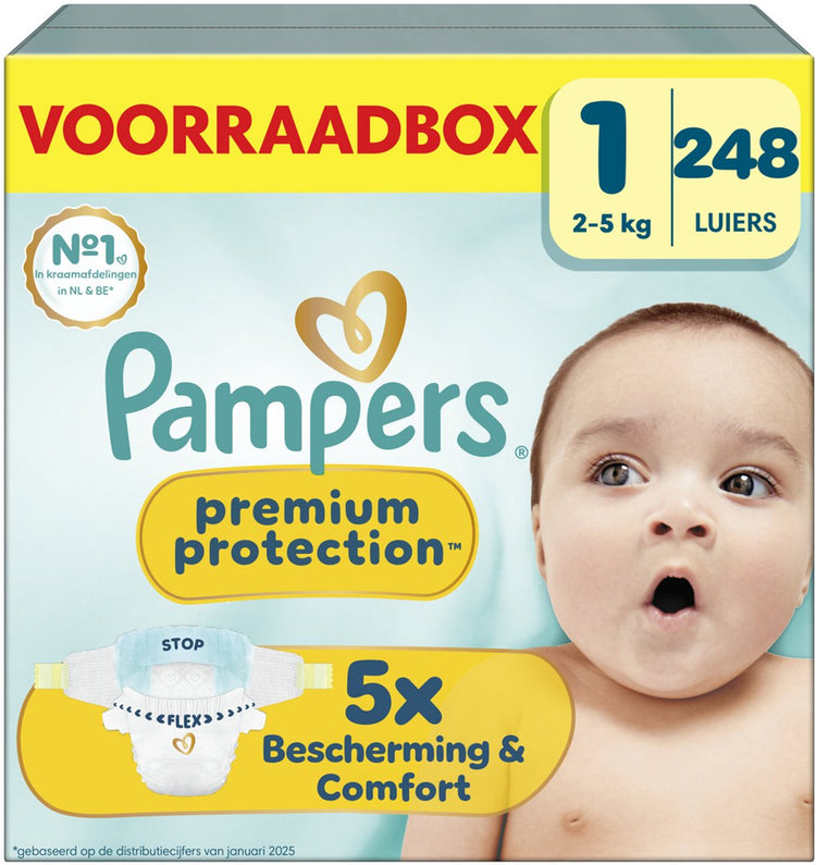 Pampers premium protection taille 1 - 248 couches - 2kg-5kg - boîte de rangement