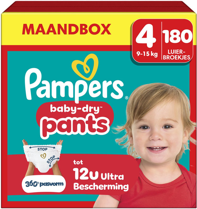 Pantalons à couches Pampers baby-dry taille 4 - 180 pantalons à couches - 9kg-15kg - boîte mensuelle