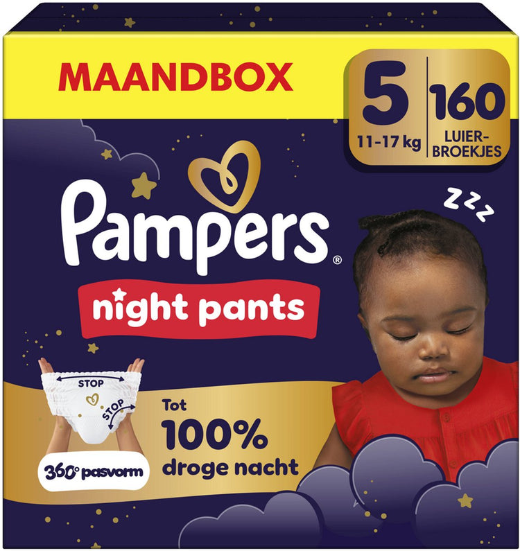 Pantalons de nuit Pampers taille 5 - 160 couches - 12kg-17kg - boîte mensuelle