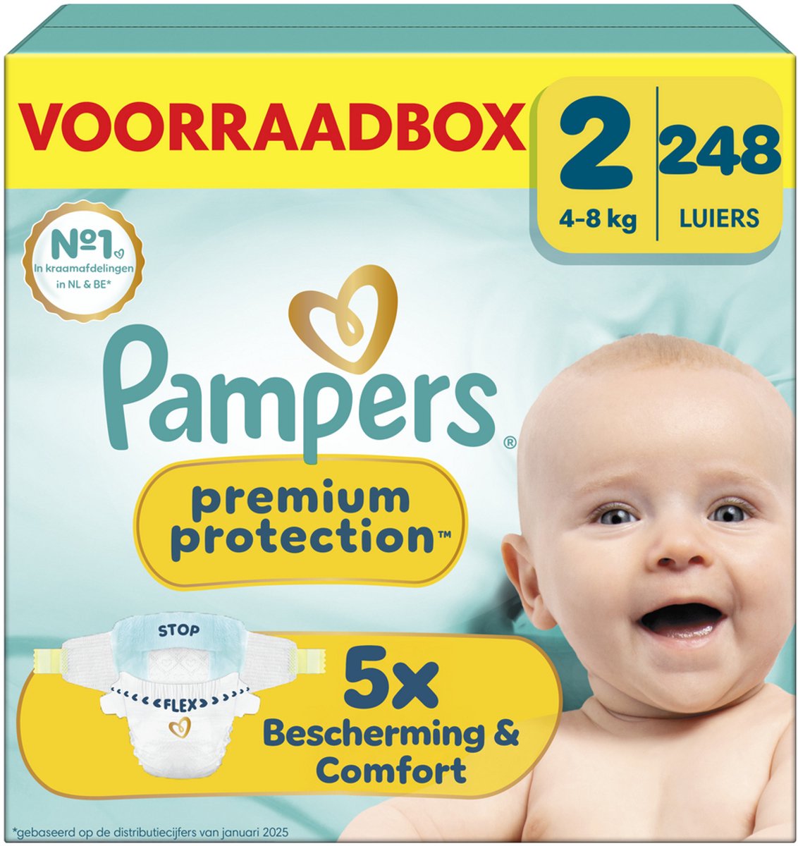 Pampers premium protection taille 2 - 248 couches - 4kg-8kg - boîte de rangement