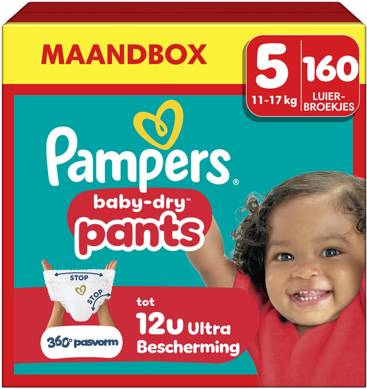 Pantalons à couches Pampers baby-dry taille 5 - 160 pantalons à couches - 11kg-17kg - boîte mensuelle