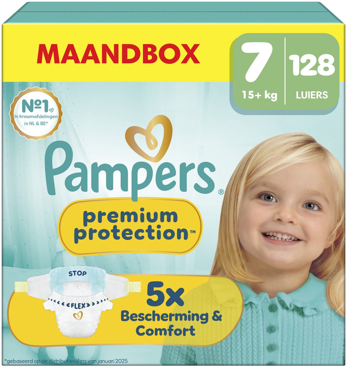 Pampers premium protection taille 7 boîte mensuelle - 128 couches - 15kg+