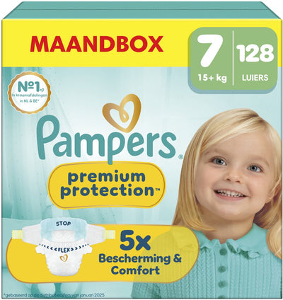 Pampers premium protection taille 7 boîte mensuelle - 128 couches - 15kg+
