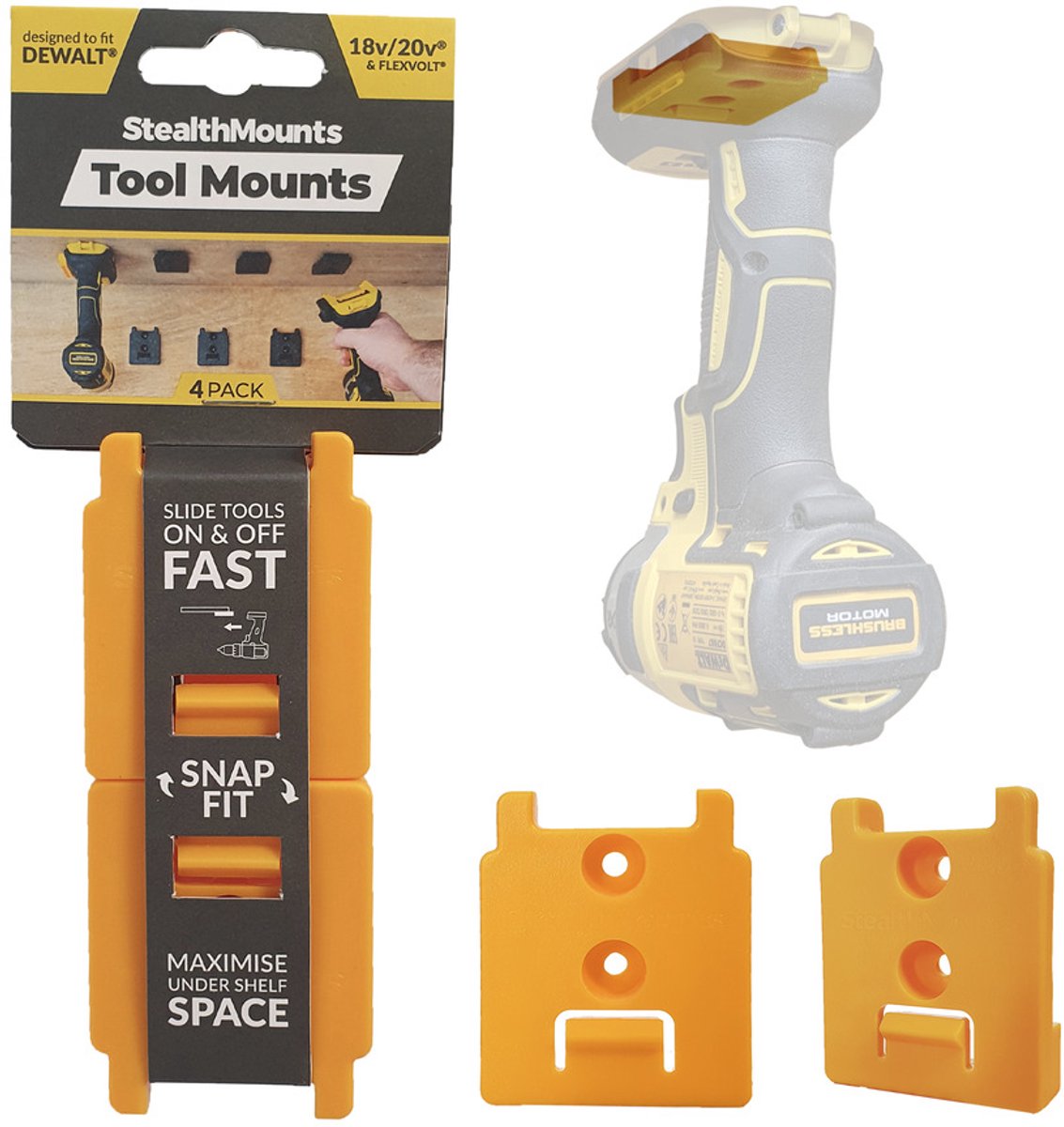 Stealthmounts tm-dw18-ylw-4 support de machine pour Dewalt XR | jaune | Paquet de 4 - tm-dw18-ylw-4