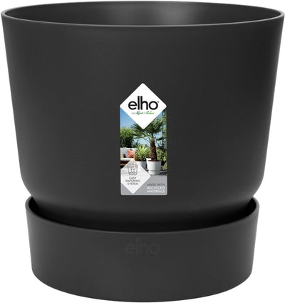 Elho greenville round 55 - grand pot de fleur d'extérieur avec réservoir d'eau - plastique 100% recyclé - ø 55 x h 50 cm - noir vivant