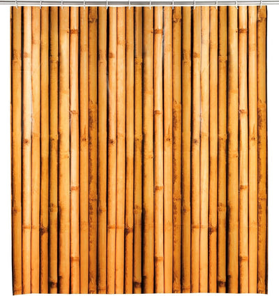 Wenko Rideau de douche Bamboosa, rideau en film plastique écologique et recyclable (PEVA), pour douche et baignoire, imperméable, 180 x 200 cm, incl. 12 anneaux de rideau de douche blancs, marron