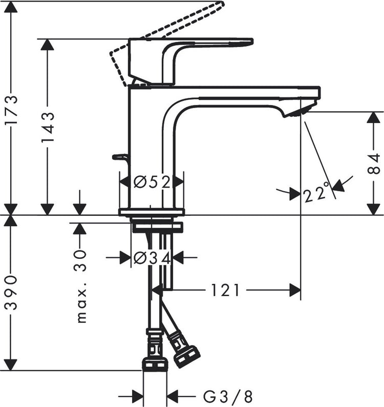 Hansgrohe rebris e - robinet de lavabo avec vidage, démarrage à froid, chromé 72553000