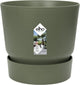 Elho greenville round 18 - pot de fleur d'extérieur avec réservoir d'eau - 100% plastique recyclé - ø 18,3 x h 17,4 cm - vert feuille