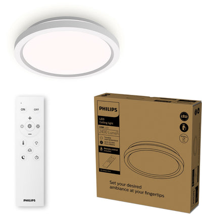 Philips LED Plafonnier tout-en-un Philips - avec télécommande - 24w - éclairage LED - lumière blanche chaude à froide ; 2700k à 6500k - 30 cm - blanc - rond
