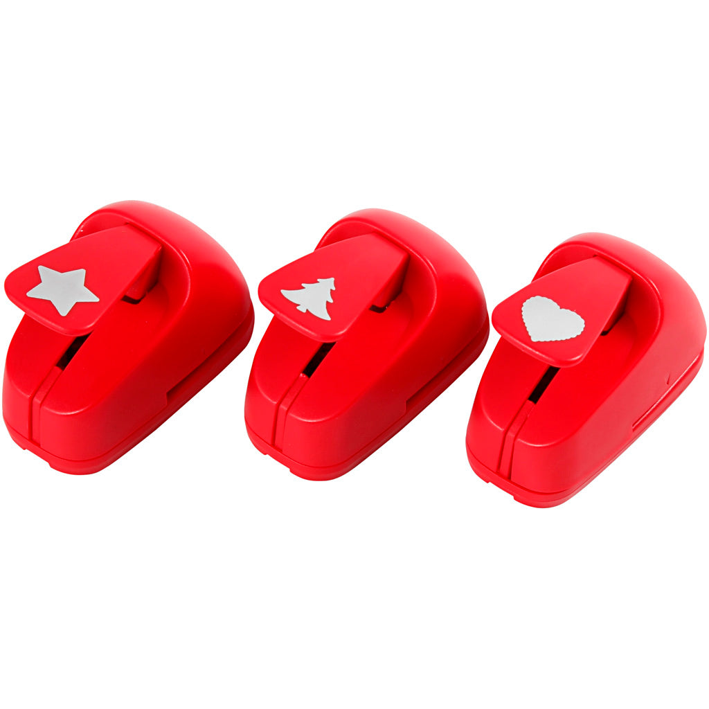 Creativ company poinçons, étoile, coeur, sapin de Noël, taille 16 mm, rouge, 1 set