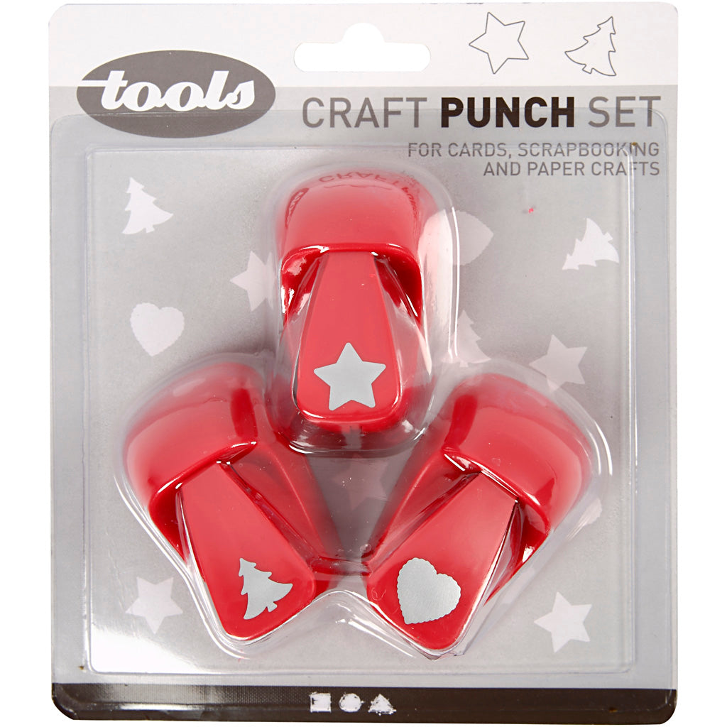 Creativ company poinçons, étoile, coeur, sapin de Noël, taille 16 mm, rouge, 1 set