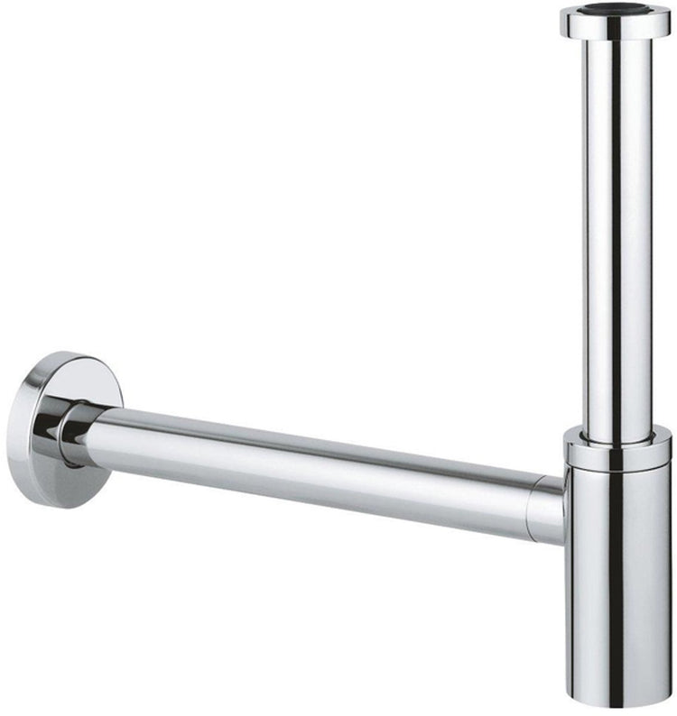 Siphon design universel Grohe 1 1 4 avec tuyau mural et rosace chromée