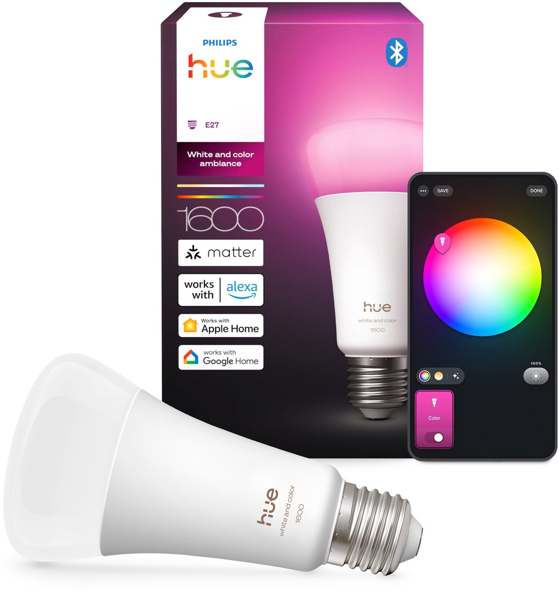 Ampoule Philips Hue smart LED A67, lumière blanche et colorée, culot E27