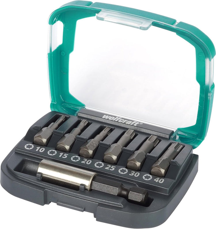 Wolfcraft - jeu d'embouts incl. porte-embouts - t10 t15 t20 t25 t30 t40 - bit-box fix-grip, torx® - 2965000