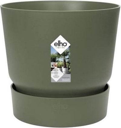 Elho greenville round 47 - grand pot de fleur d'extérieur avec réservoir d'eau - 100% plastique recyclé - ø 47 x h 44 cm - vert feuille