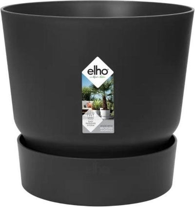 Elho greenville round 47 - grand pot de fleur d'extérieur avec réservoir d'eau - 100% plastique recyclé - ø 47 x h 44 cm - noir vivant