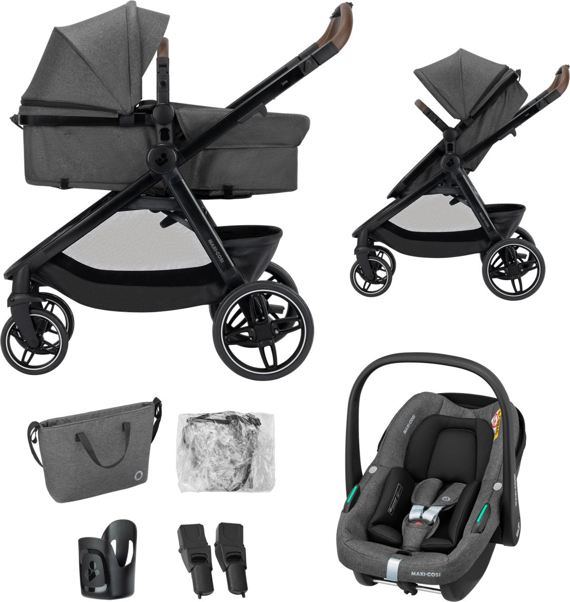 Maxi-cosi zelia s trio2 - poussette 3-en-1 - gris foncé - de 0 à 4 ans - avec siège auto