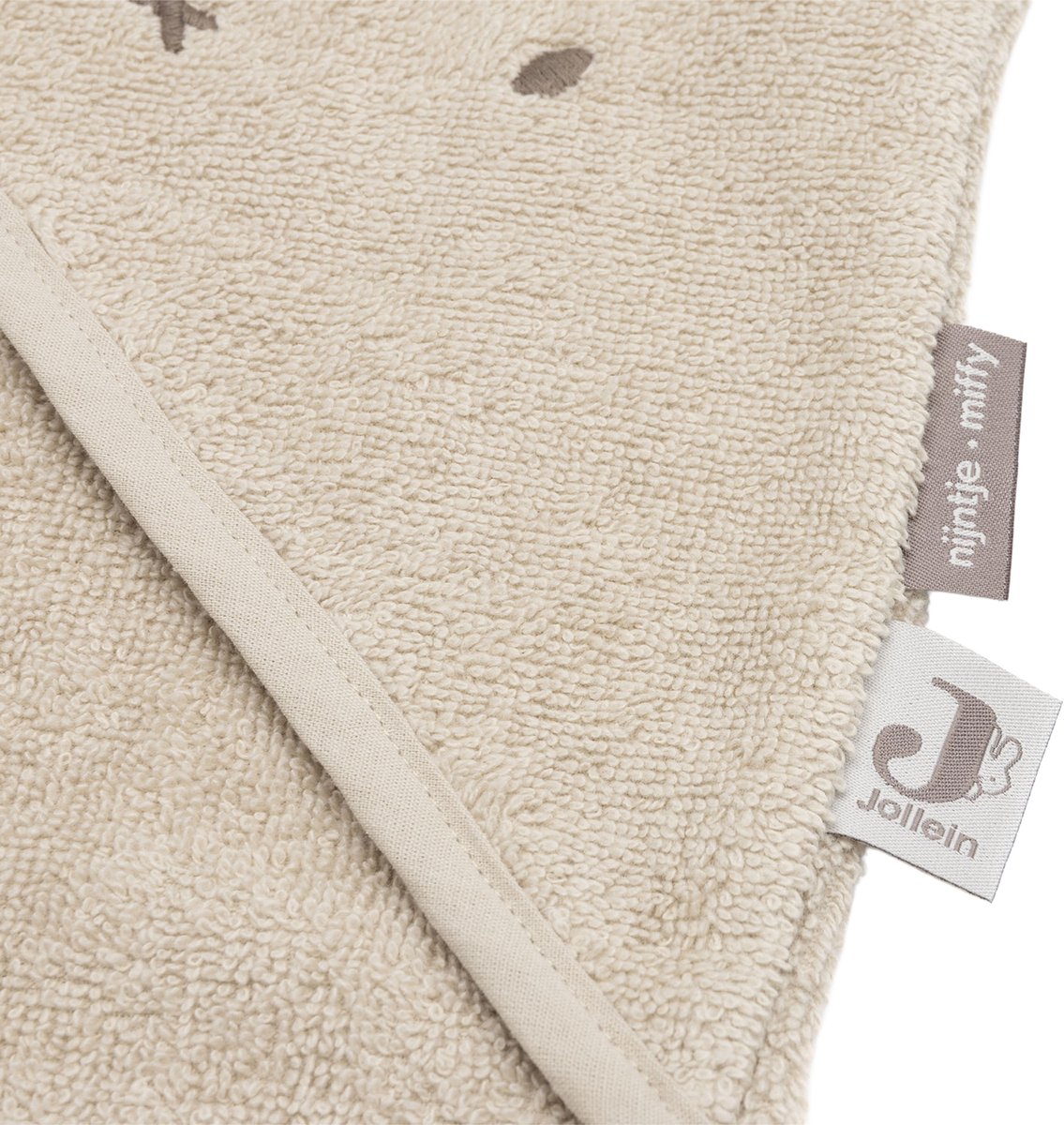 Jollein cape de bain bébé - jersey éponge - 75x75 cm - miffy warm - sable