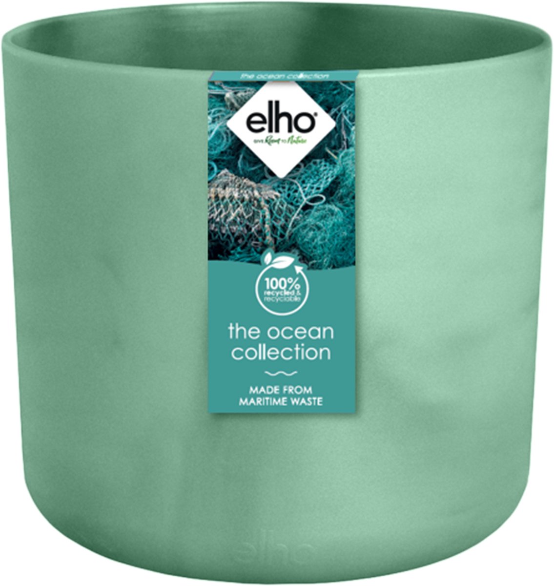 Elho la collection océan rond 22 - pot de fleur pour l'intérieur - réalisé avec des déchets marins - ø 22,3 x h 20,4 cm - vert pacifique