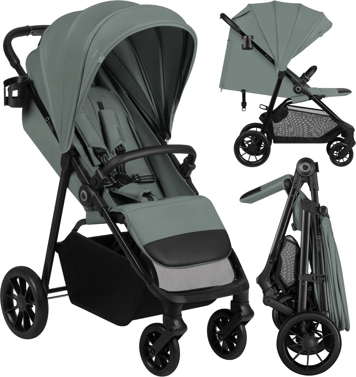 Poussette Lionelo Emerald Buggy - position couchée confortable 91 cm - légère pliable d'une seule main - convient de 6 mois à 4 ans - capote XXL UPF50+ - roues EVA avec suspension - avec porte-gobelet