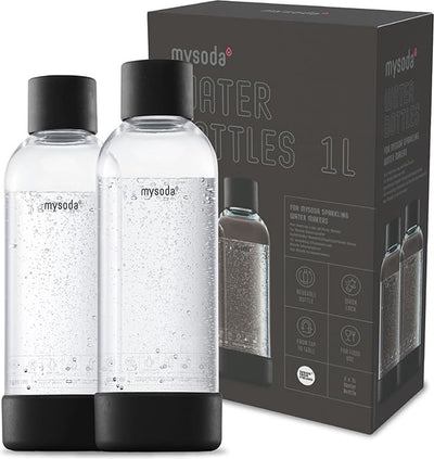 Mysoda - lot de 2 bouteilles réutilisables de 1 litre - noir - adapté aux appareils