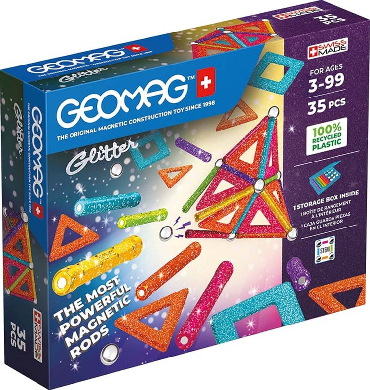 Geomag panneaux à paillettes classiques recyclés - jouets de construction magnétiques avec panneaux à paillettes - 35 pièces