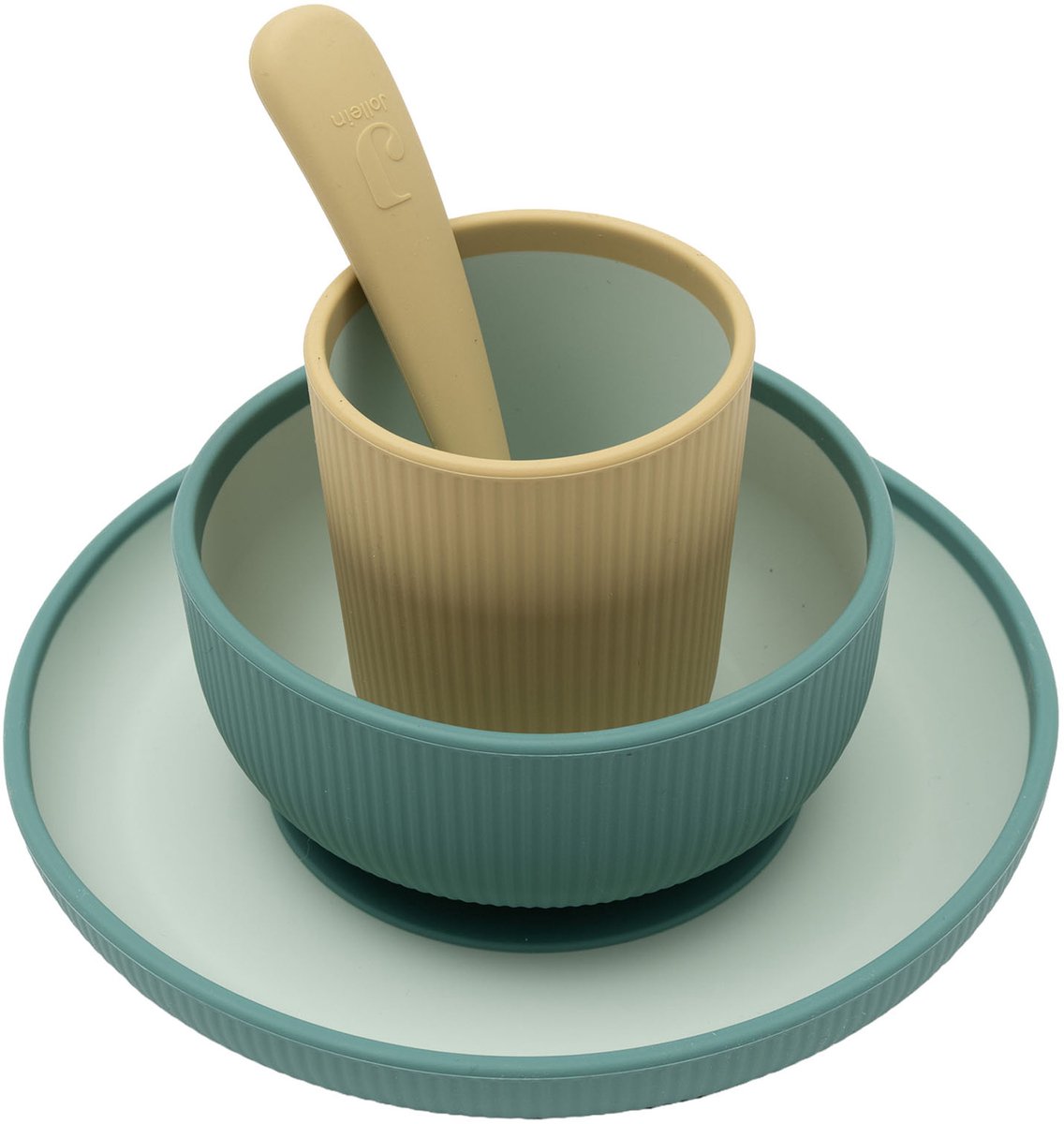 Service de table pour enfants Jollein en silicone - avec assiette, bol, tasse - nuances de jade
