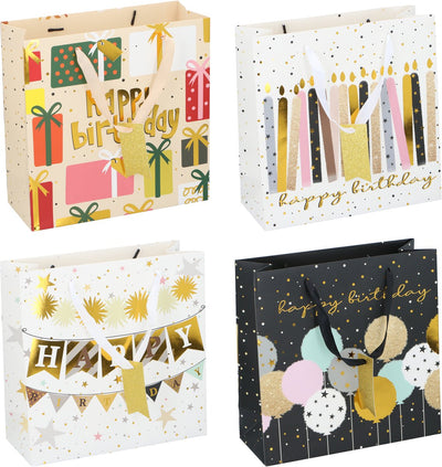 Sac cadeau d'anniversaire sans marque « Happy Birthday » – Sac cadeau d'anniversaire env. 32x26x12 cm – sac cadeau avec poignées – emballage cadeau pour cadeau d'anniversaire – motifs assortis - 1 variante aléatoire