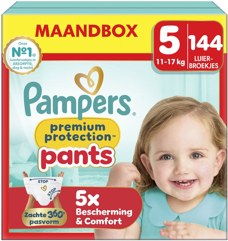 Pantalon de protection Pampers premium taille 5 boîte mensuelle - 144 couches pantalons - 11kg-17kg - boîte mensuelle