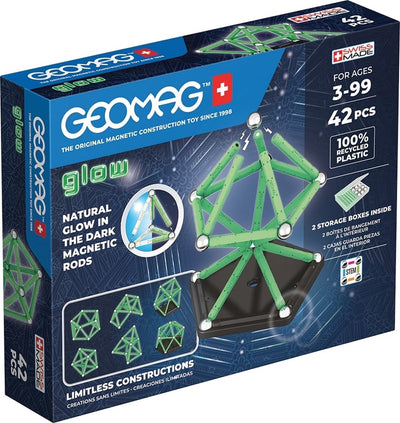 Geomag classic glow recyclé - jeu de construction magnétique lumineux - 42 pièces - à partir de 3 ans