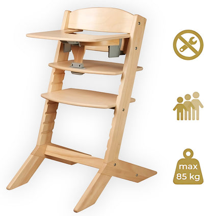 Chaise haute en bois Geuther - syt - chaise de croissance pour enfants de 6 à 36 mois - avec plateau de nourriture - ceinture de sécurité 5 points - 61x49x83cm - bois écologique