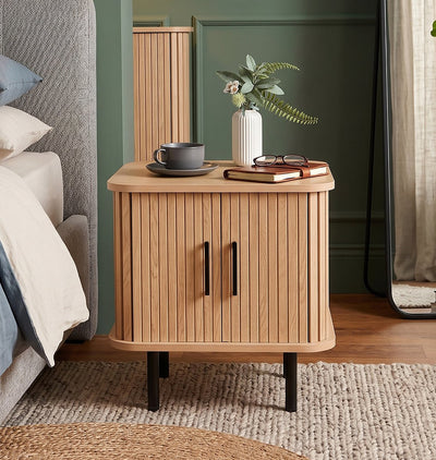 Table d'appoint de loisirs Mano avec espace de rangement - table de chevet - 45x40x48cm - aspect bois de chêne métal noir