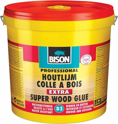 Colle à bois Bison seau supplémentaire de 3 kg, colle à bois de haute qualité, pour l'intérieur et l'extérieur, sèche de manière transparente, plus résistante que le bois, sans solvants, d3, recouvrable