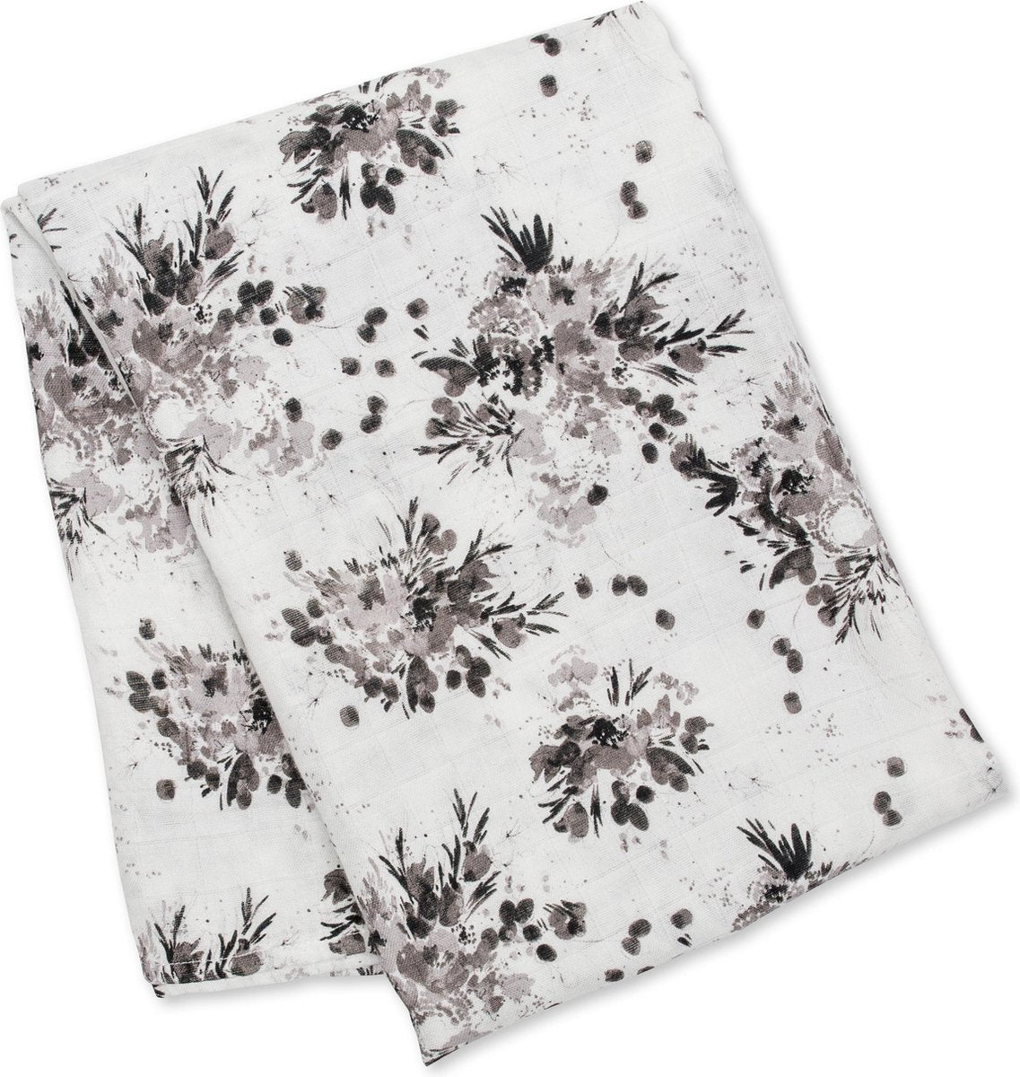 Lulujo - tissu hydrophile - emmaillotage - bambou - 120x120 cm - floral noir