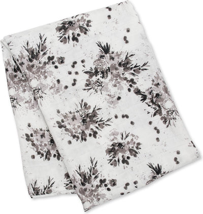 Lulujo - tissu hydrophile - emmaillotage - bambou - 120x120 cm - floral noir
