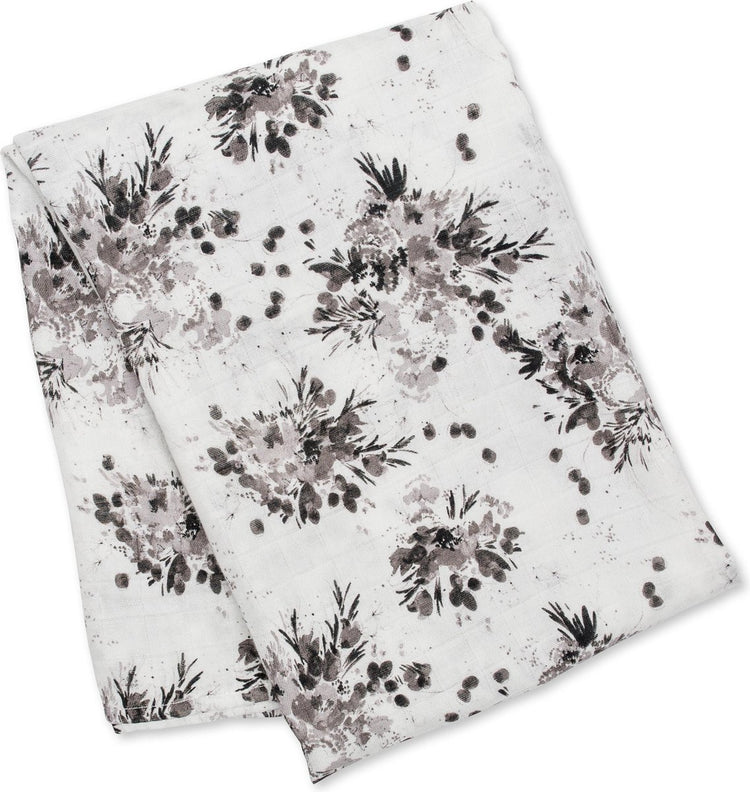 Lulujo - tissu hydrophile - emmaillotage - bambou - 120x120 cm - floral noir