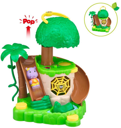 Klorofil set de jeu l'île de la jungle - île de jeu interactive avec lanceur, piège et balançoire - dont Olga de la famille des hippopotames - à partir de 18 mois