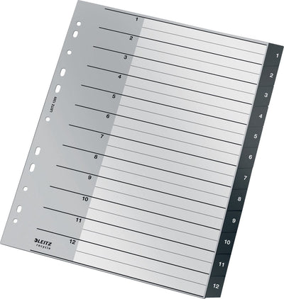 Onglets de recyclage Leitz pp a4 - extra larges - 1-12 onglets numériques - noir