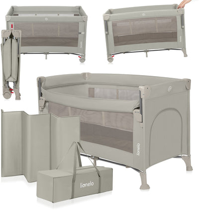 Lit de voyage Lionelo Ellen 3 en 1 – lit d'appoint, lit bébé/enfant en bas âge – cododo – lit de camping – 2 positions de matelas – pliable – roues avec freins – avec sac de transport – jusqu'à 15 kg