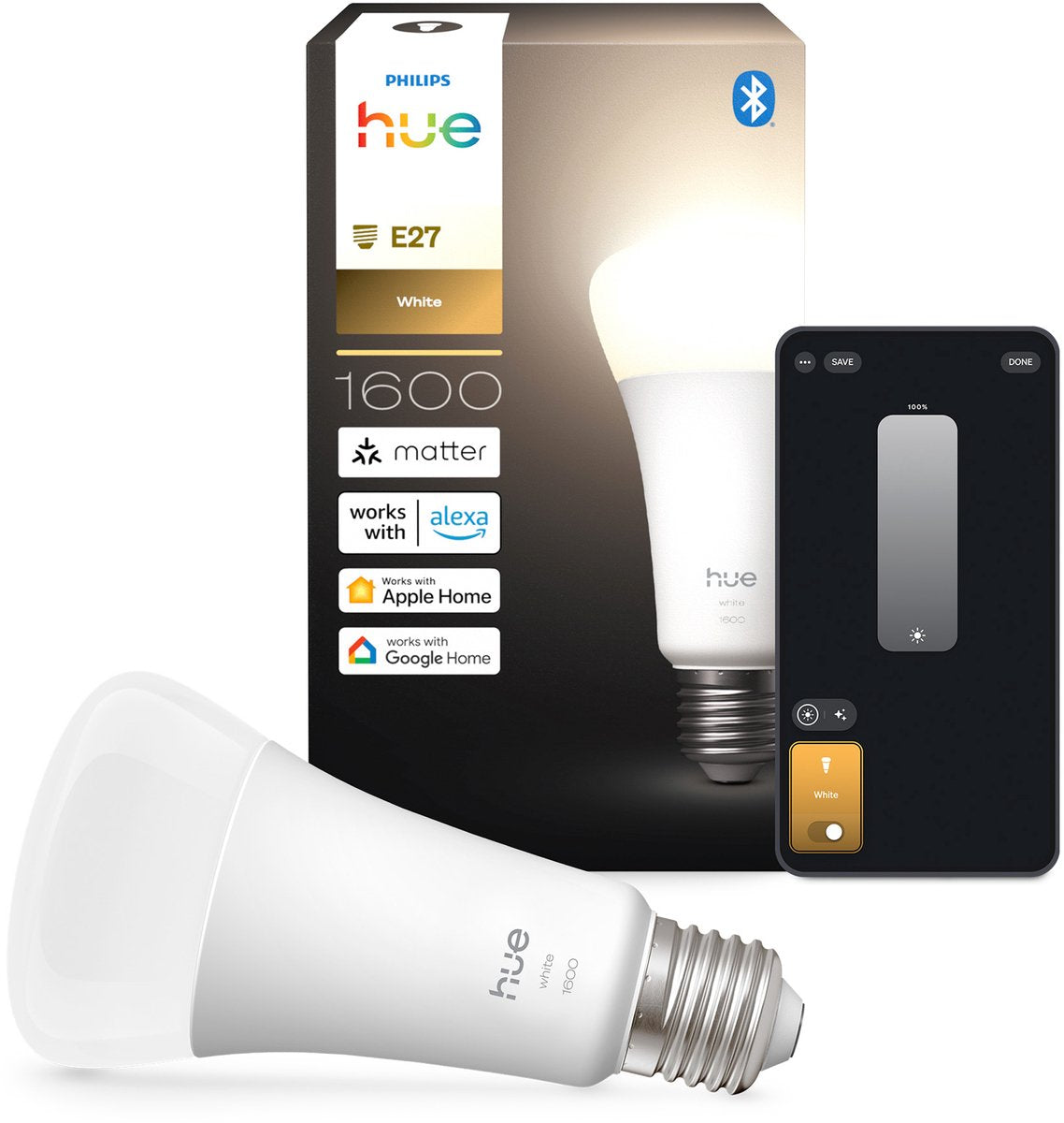 Ampoule LED intelligente Philips Hue A67, lumière blanc chaud, culot E27
