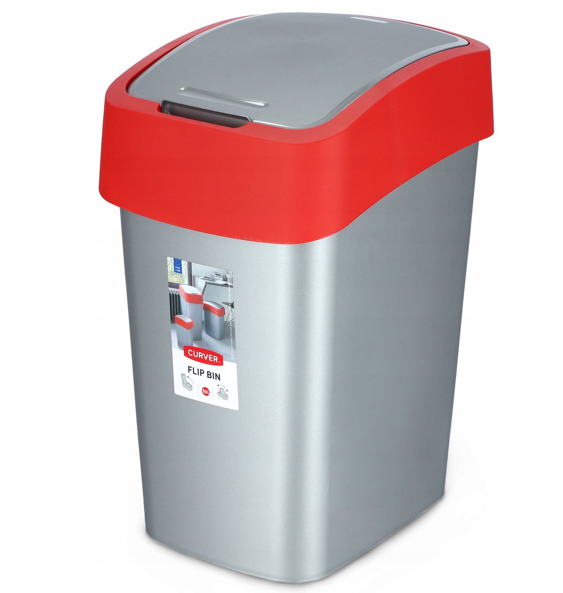 Série Curver Flip Bin - poubelle - 50l - rouge - plastique - double couvercle