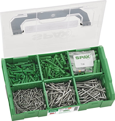 Assortiment Spax l-boxx petit, jeu de vis avec 3 tailles + chevilles, 480 pièces, tête fraisée, t-star plus t20, wirox - 5000009160209